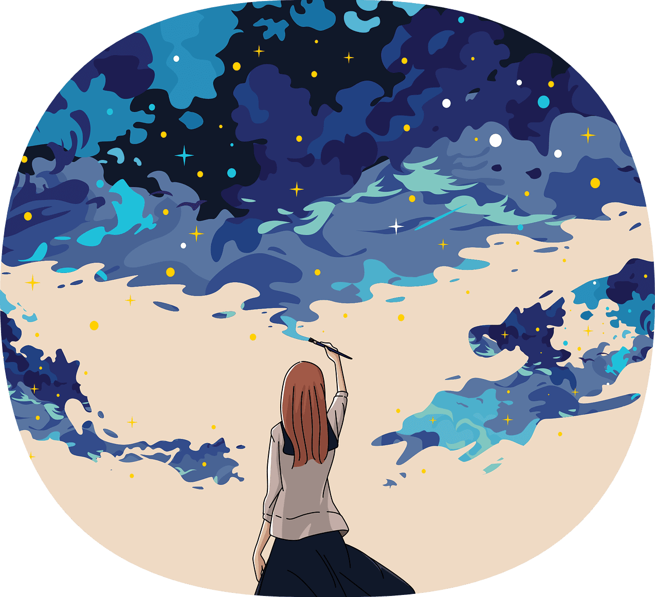 A girl painting the night sky